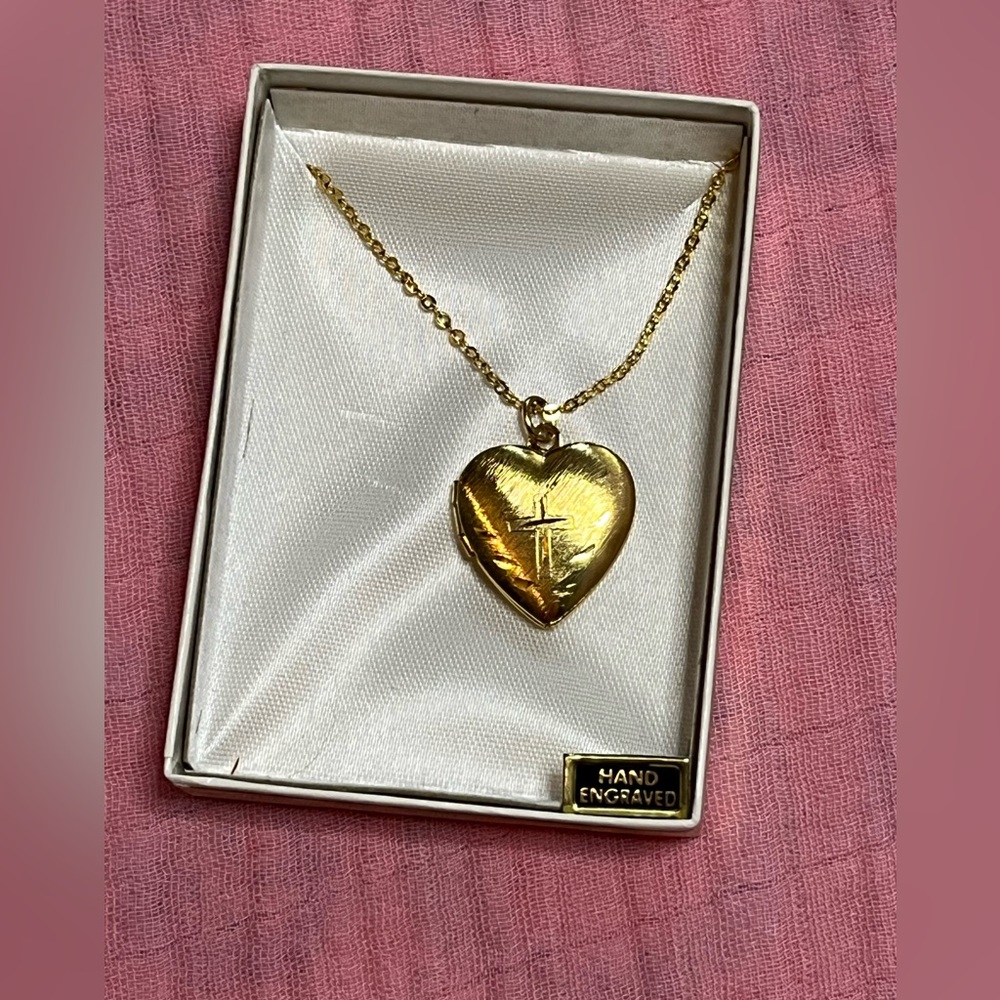 Augsburg Fortress Heart Locket Cross Engraved confirmation communion Necklace